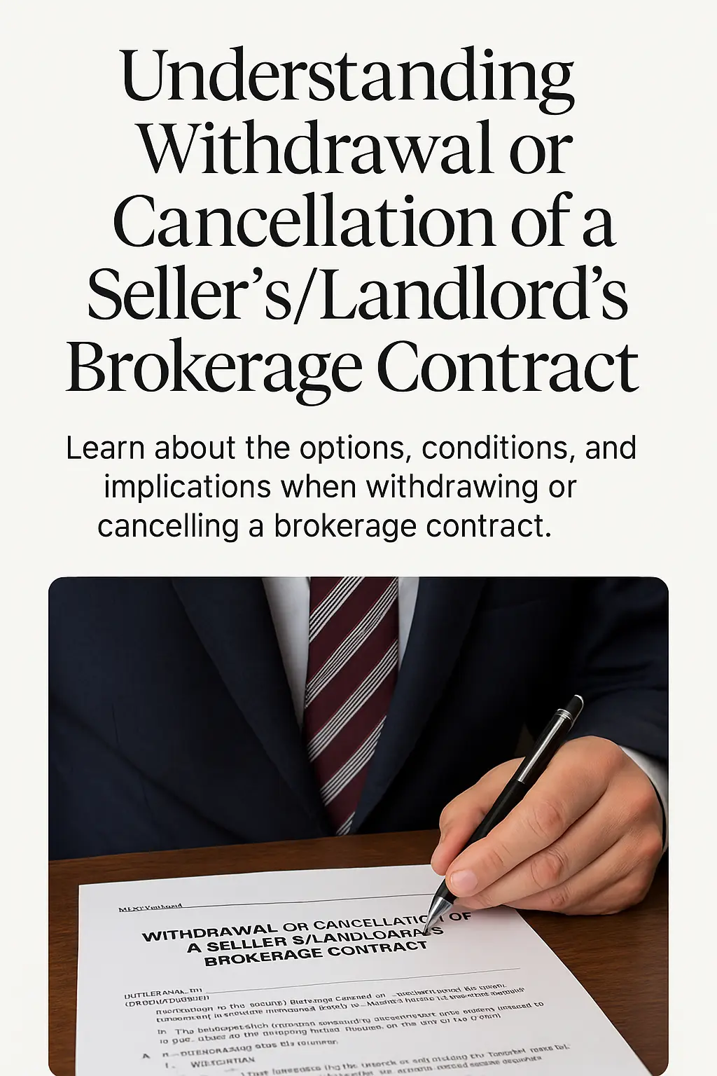 Real estate agent signing a brokerage contract withdrawal or cancellation form in Saskatchewan.